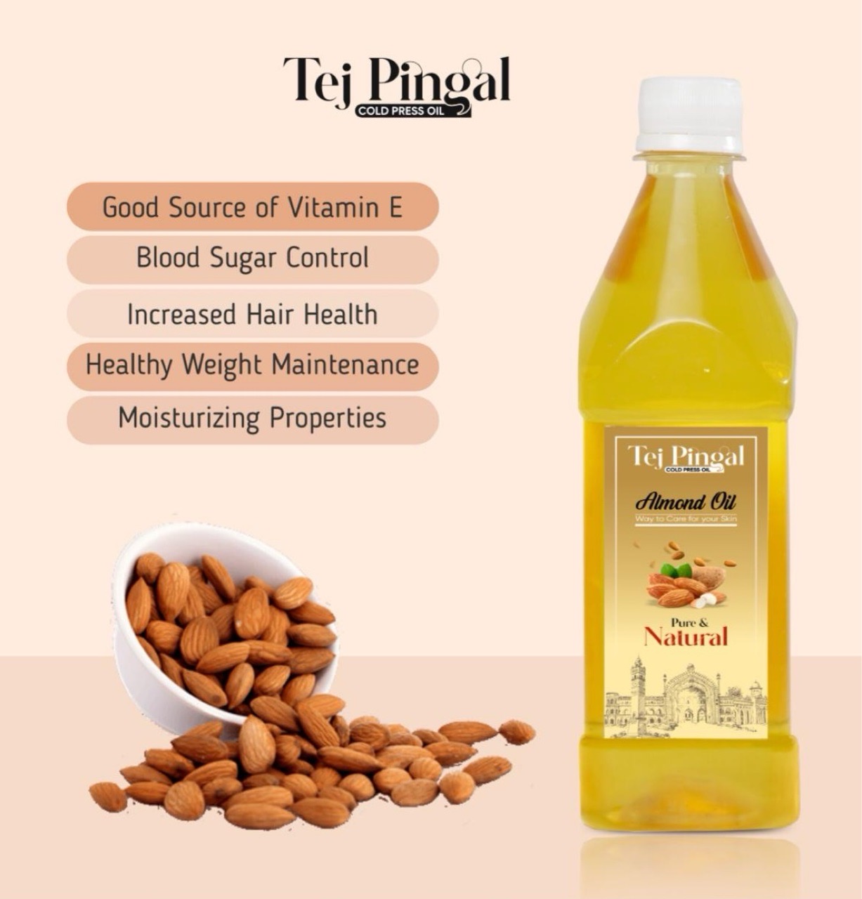 Tej Pingal Cold Press Almond Oil (450g) - Image 3